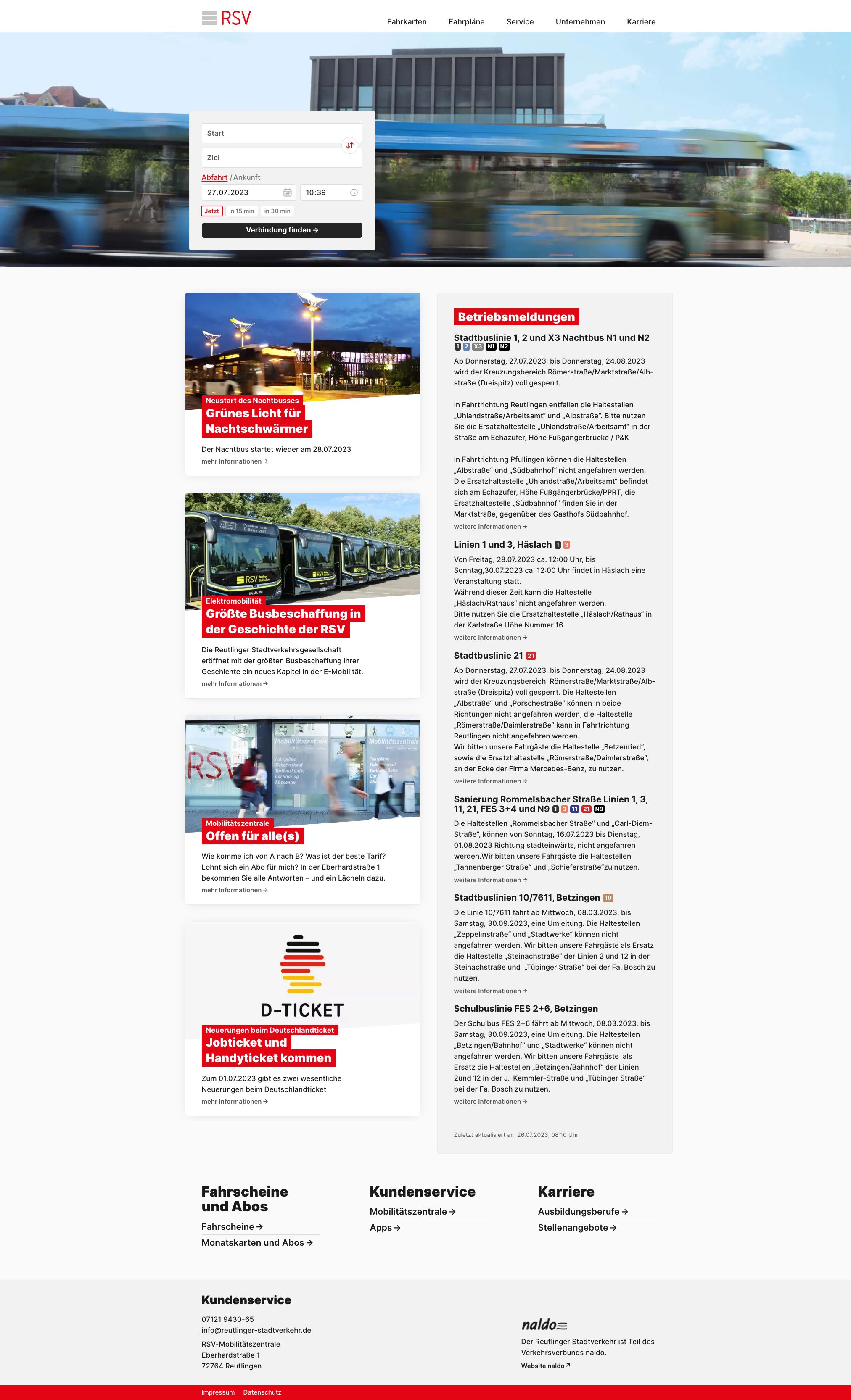 Webseite des RSV in Reutlingen