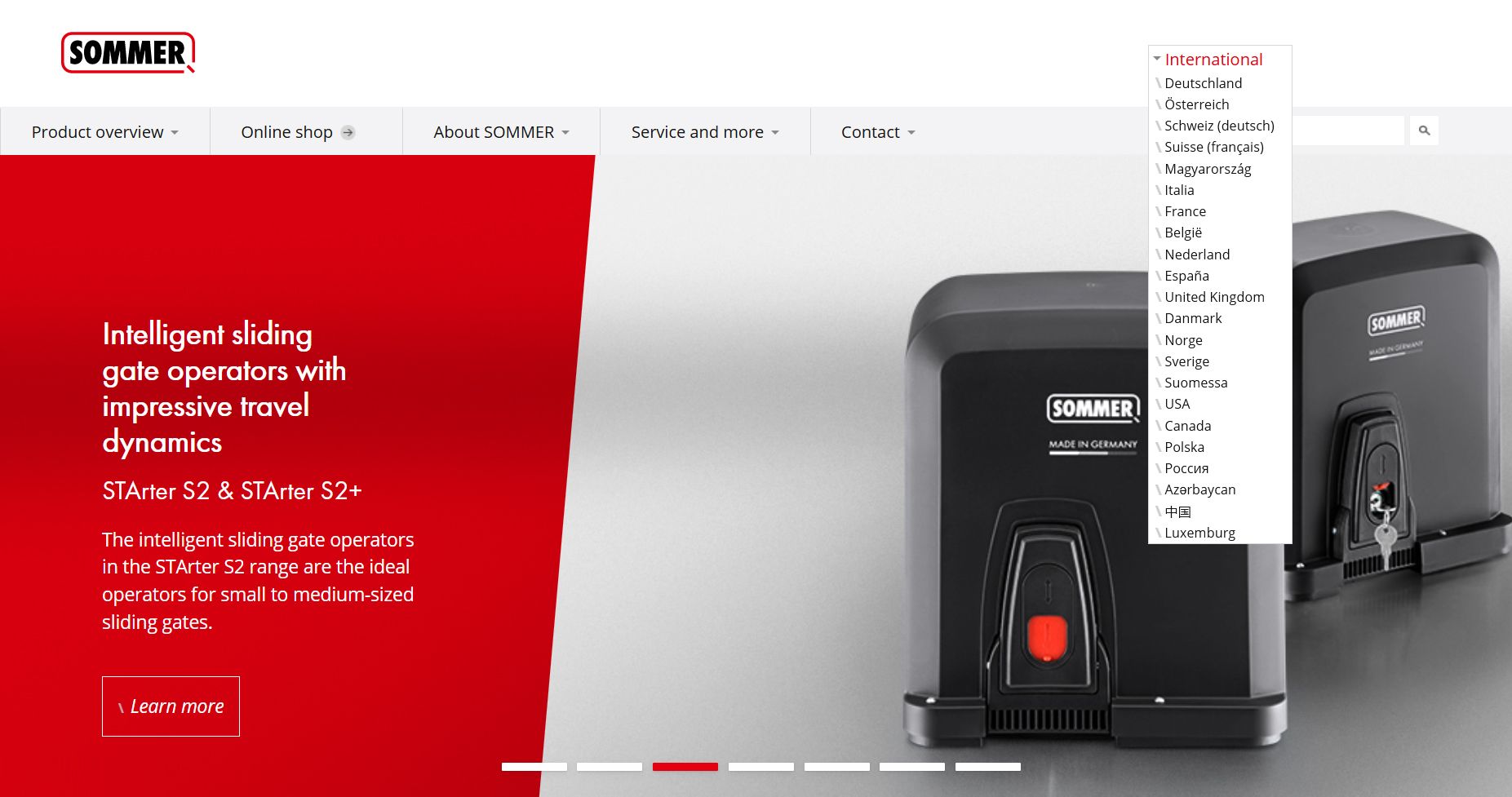 Screenshot der Startseite der Webseite von Sommer