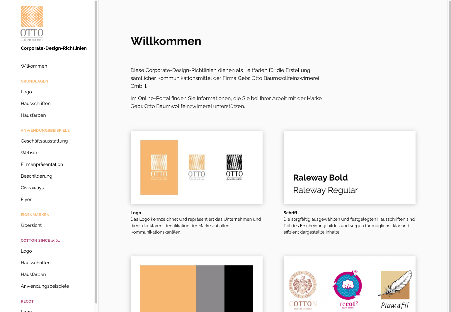 Startseite des Online Corporate Design Portals von Otto Garne