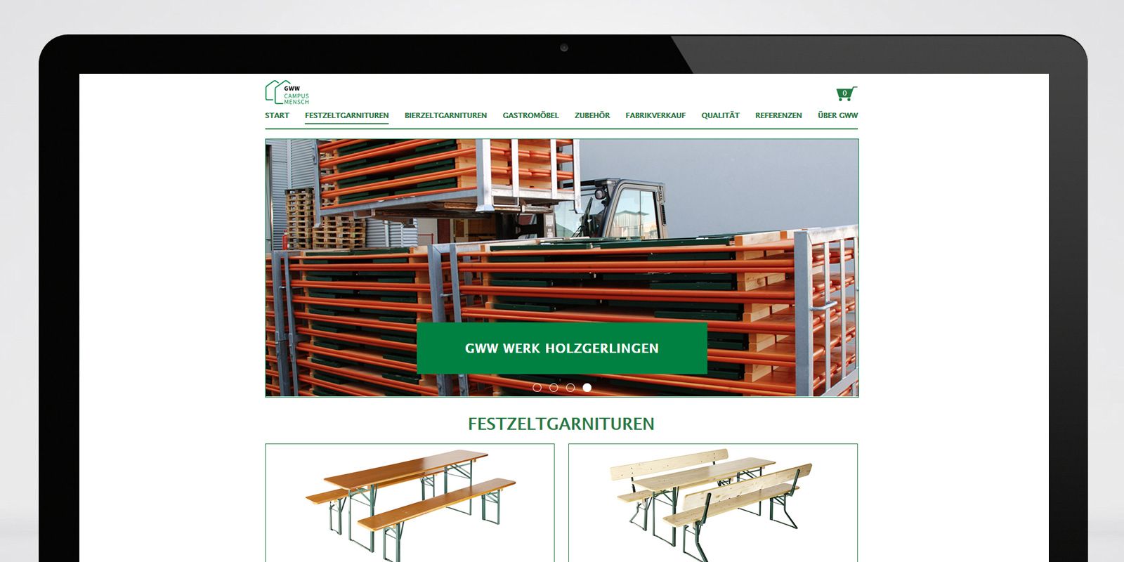Screenshot vom Festzeltgarnituren Shop von GWW